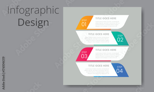Creative Process Infographic Template in Flat Modern Style with 4 Numbered Steps and Text Space 