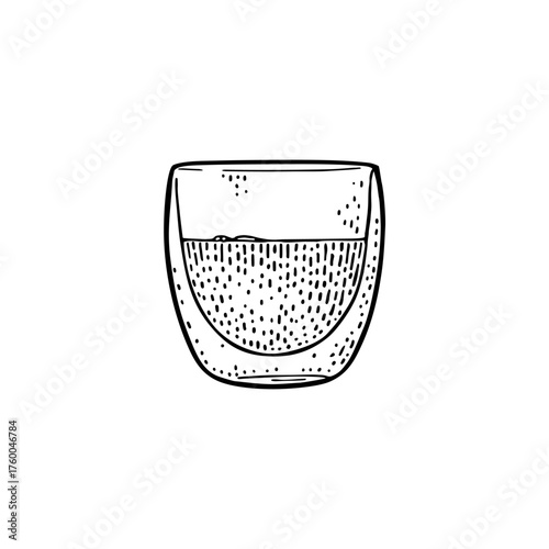 Glass cup coffee. Vintage black vector engraving illustration for label, web, poster. Hand drawn sketch style isolated on white background
