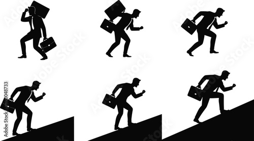 Businessman climbing books, career growth, success journey, ambition, determination, leadership