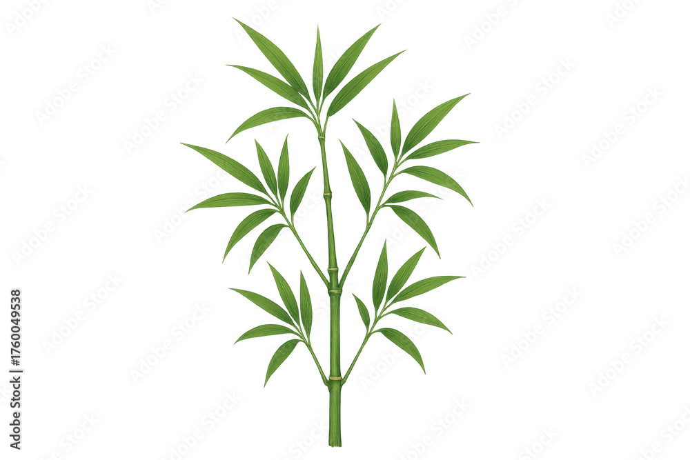 Obraz premium Bamboo plant with green leaves and distinct stem sections on transparent background, symbolizing nature and zen
