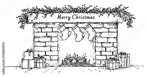 Cozy Christmas Fireplace with Stockings and Gifts
