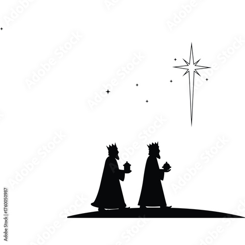 Three Wise Men Silhouette Following Star of Bethlehem Christmas nativity epiphany kings magi gifts