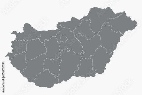 Vector graphic artwork suitable for print and web containing flat detailed map of HUNGARY