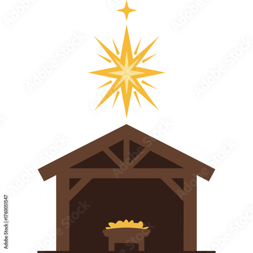 Nativity scene with star of Bethlehem illustration christmas jesus birth stable manger religion religious