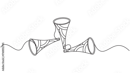 Single continuous line drawing of party horn blower for new year celebration concept