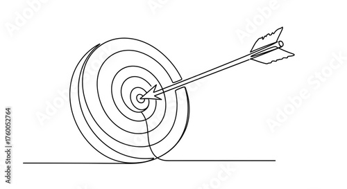 Continuous line drawing of arrow hitting target bullseye for business success and achievement concept