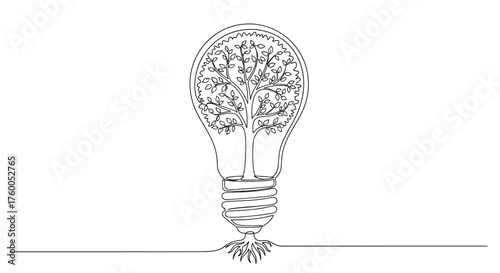 Illustration of lightbulb with tree inside for sustainable energy and green technology concept design idea