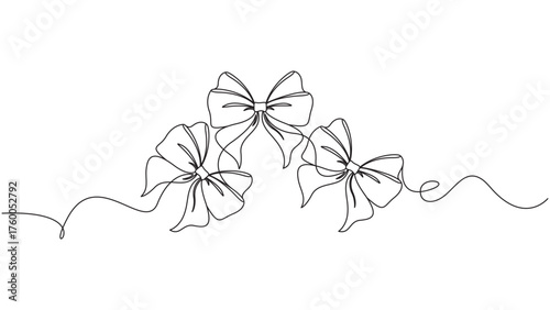 Elegant continuous line drawing of three decorative bows for celebrations and gifts