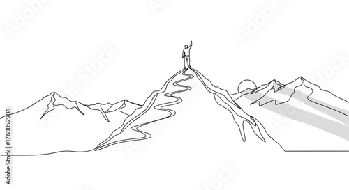 Mountain peak achievement success climbing adventure hiking outdoor landscape silhouette illustration art line