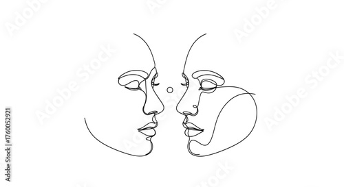 Continuous line drawing of faces in love minimalist art print for home decor and modern wall art design