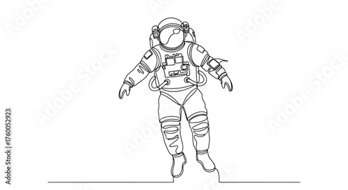 Continuous line drawing of astronaut in space suit vector illustration and space exploration design art