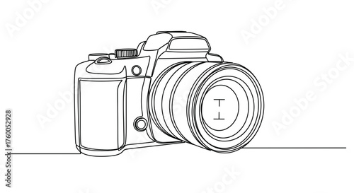 Camera photography equipment dslr lens single line drawing professional photo studio artistic style art design