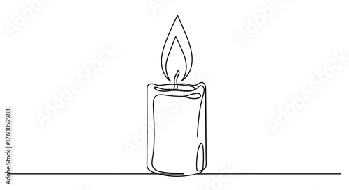 Single line drawing candle flame light minimalist vector illustration graphic design element art print decor