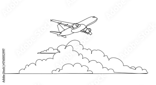 Airplane flying over clouds sketch travel aviation journey flight transport air travel drawing sky high up