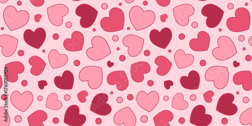 Seamless pattern of simple pink hearts for wrapping paper or fabric. Vector illustration