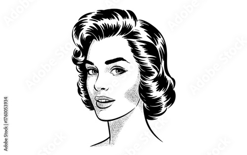 Hand-drawn vintage portrait of a woman with classic hairstyle and confident expression