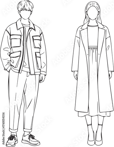 Fashion illustration of casual and formal outfit styles