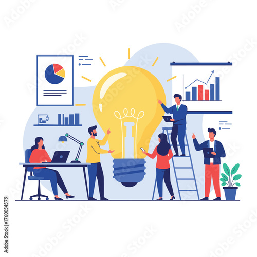 A team of professionals brainstorming and developing a brilliant new idea together.