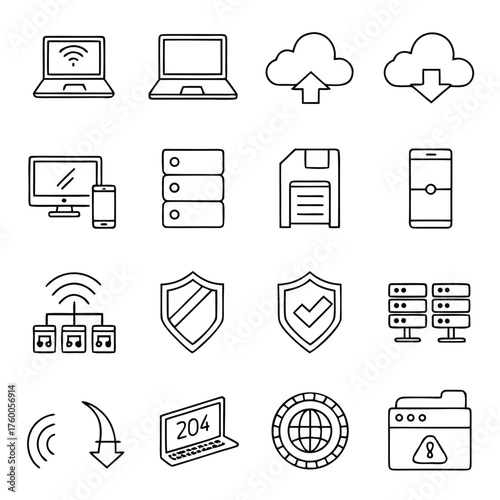 Technology and Security Icons Set Keywords: technology, security, icons, computer, laptop, cloud