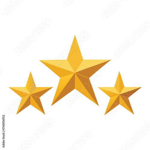 Three Golden Stars On White Background yellow metallic