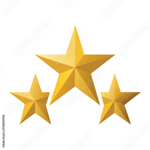 Three Golden Stars On White Background yellow metallic