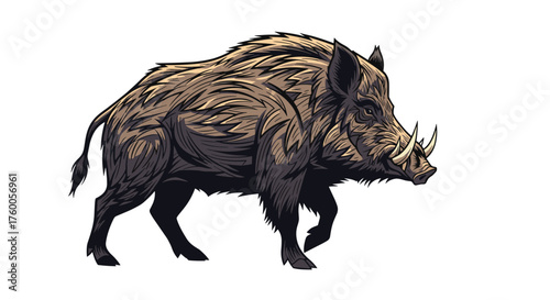A detailed pixel art illustration of a wild boar walking across a white background