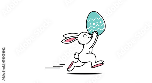 Cute bunny running with a decorated easter egg in its paws.
