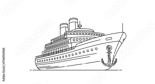 Large luxury passenger liner anchored at sea during daytime.