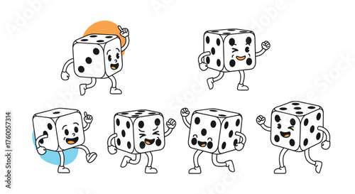 A group of cartoon dice characters are shown running and playing happily together.