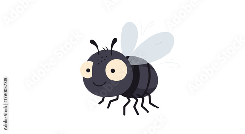 A cute cartoon fly with big eyes is flying around. 
