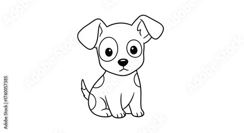 A charming small white puppy with big round eyes and floppy ears sits patiently waiting for a treat.