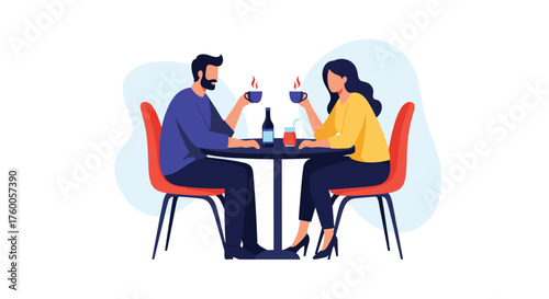 A couple enjoys a romantic coffee date at a table.