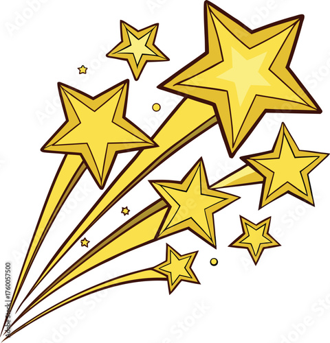 Yellow Shooting Stars And Stars On Black Background