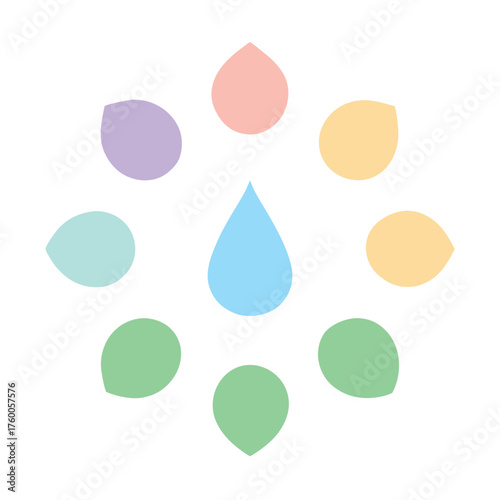 Soft Colored Petal Shapes and Droplet on White abstract