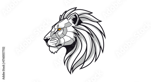 A detailed illustration of a majestic white lion head facing left with a fierce expression.