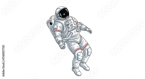 A detailed illustration of an astronaut in a spacesuit floating in zero gravity.