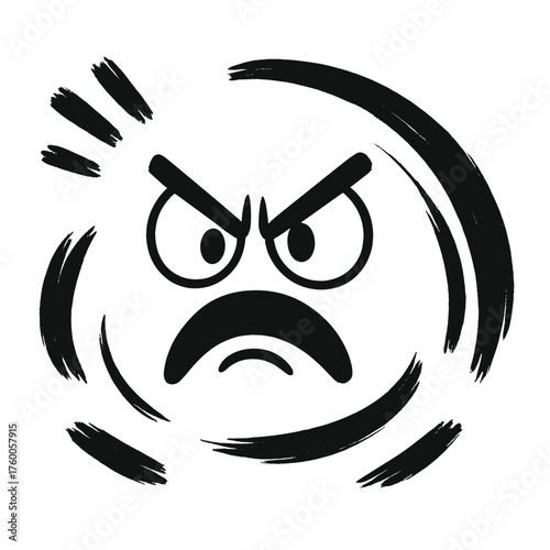 Angry face illustration with furrowed brows on white background