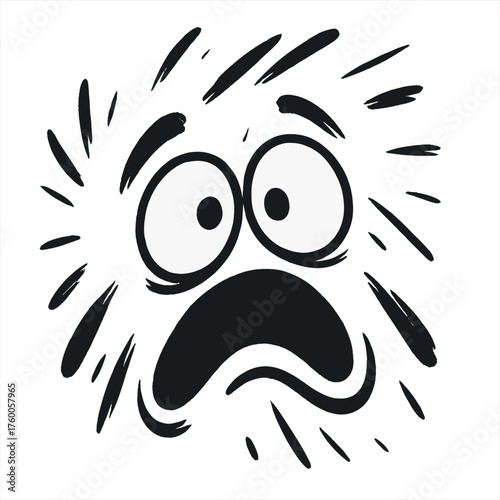 Frightened face illustration with wide eyes and panic on white background