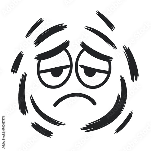 Disappointed sad face illustration with droopy eyes on white background