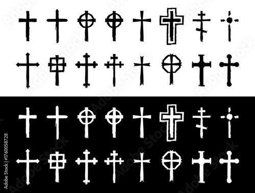 Christian crosses collection showing religious symbols set