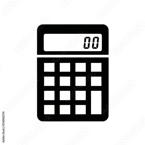 Minimalist calculator glyph symbol isolated on a white background, representing mathematics, accounting, and education