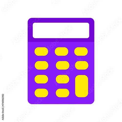Minimalist purple calculator icon with bright yellow keys in a clean flat graphic style. A vector symbol for financial, mathematical, or business concepts