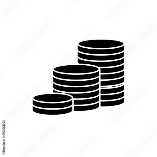 Three stacks of coins, increasing in height, depicted in a simple black and white illustration.
