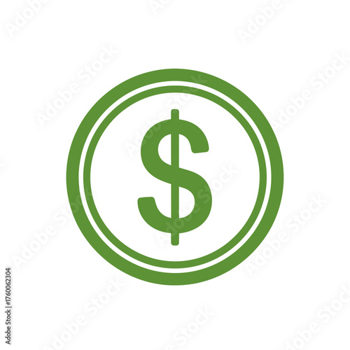 Green dollar sign coin icon representing money, finance, and currency. Simple flat vector illustration for business and economic concepts