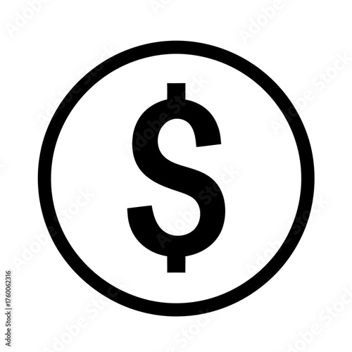 Minimalist dollar symbol inside a circle. A flat line art icon for finance, business, payment, and currency concepts, isolated on a white background