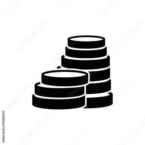 Simple black and white vector icon of stacked coins representing financial growth, savings, and investment