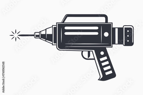 Sleek gray ray gun emitting a bright laser beam against a clean white backdrop