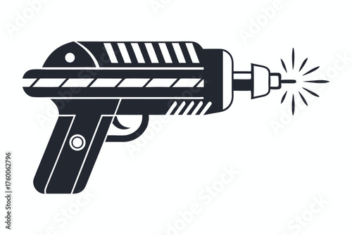 Retro ray gun emits energy beams, embodying futuristic adventures in a artwork