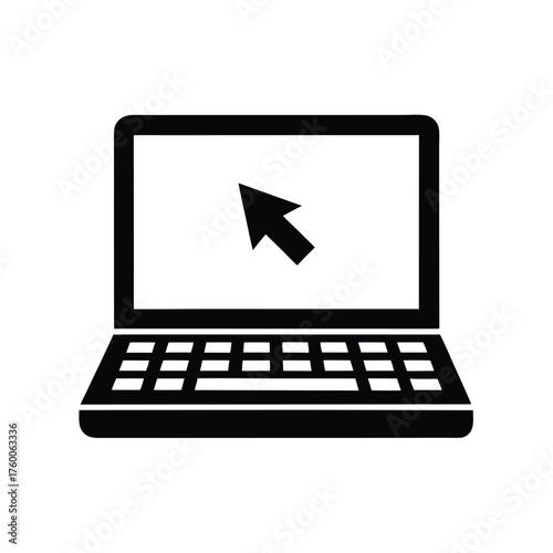 Simple black outline drawing shows modern laptop computer from the front view