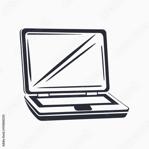 Open laptop features a simple dark silhouette against a plain white backdrop